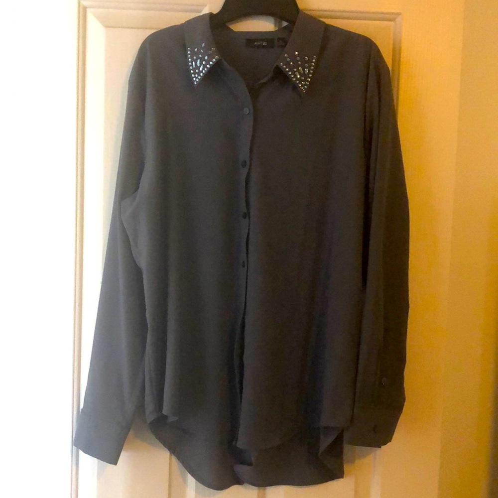 Gray button down dress blouse